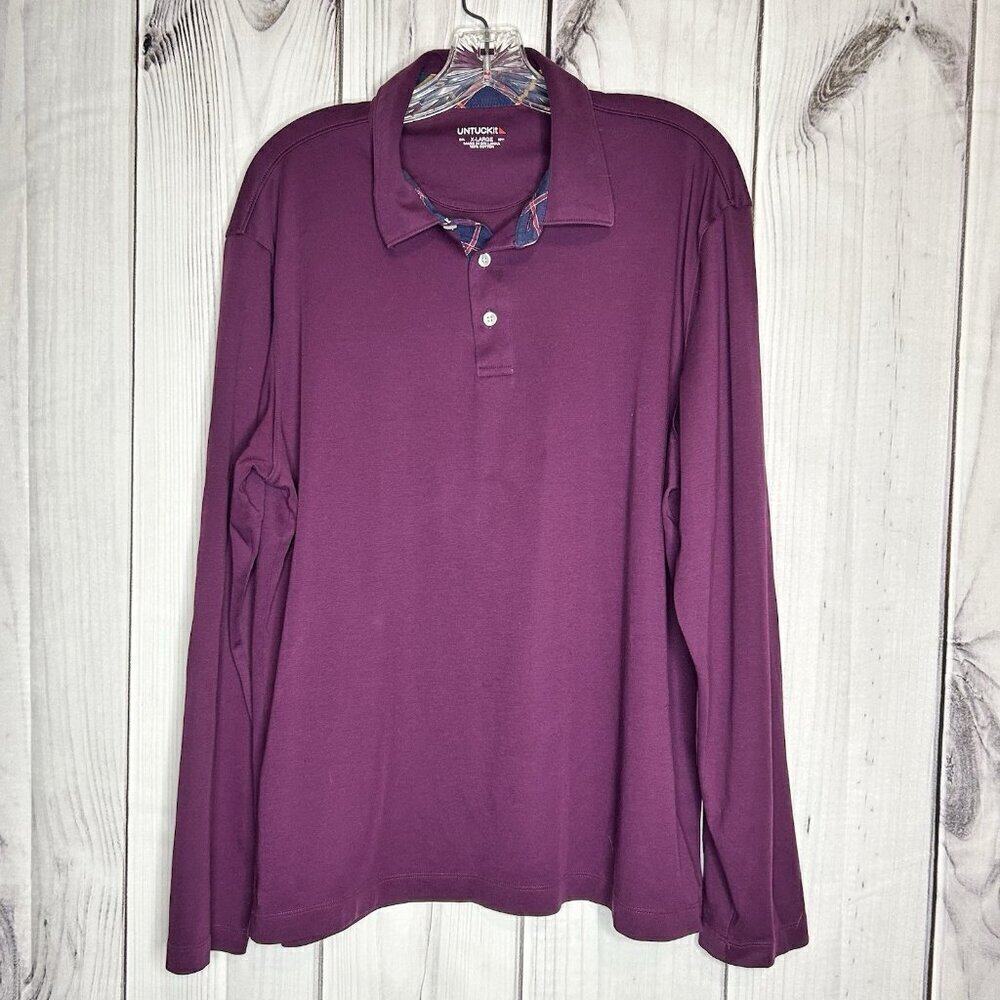 UNTUCKit Long Sleeve Deep Purple Polo Shirt Mens Size XL Knit
